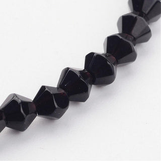 Bicone Beads Faceted.  Black (4 x 4mm)  (approx 82 beads on a 14" strand)
