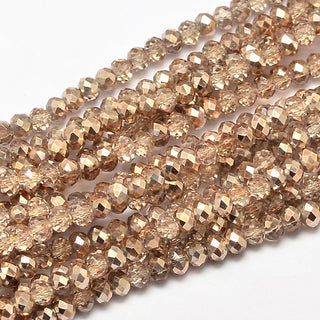Faceted Rondelle Glass Beads.  Tan on Tan,  (See Drop Down for Size Options)