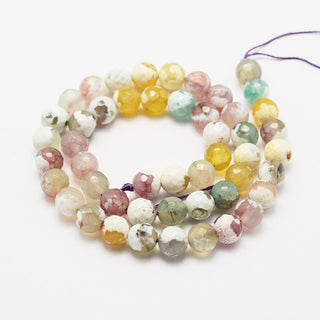 Agate (8 mm Size Faceted Rounds) Fire Agate in Pastels  (16" strand)