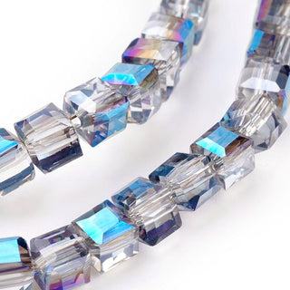 Electroplate Glass Beads Strands, Half Plated, Faceted Cube, Sky Blue, 4x4x4mm, Hole 1mm. Appr 100 Beads.ox