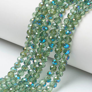 Electroplate Glass Beads Strands, Half Plated, Blue Plated, Faceted, Rondelle, Medium Sea Green, 6x5mm, Hole: 1mm; about 92 beads