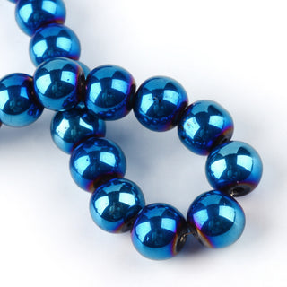 Glass Beads Round (Bold Blue Electroplated)  30" strand (See Drop Down for Size Options)