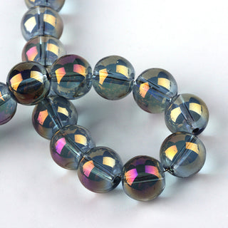 Half Plated Transparent Glass Beads Strands, *Rainbow Plated, Round, Vivid Purple, 6mm, Hole: 1mm; about 135 Beads