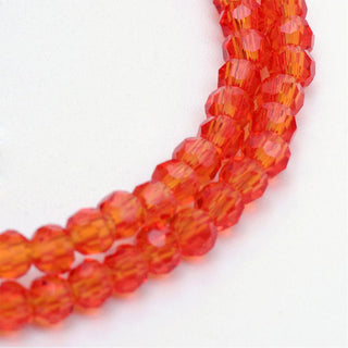 4mm Faceted Round Crystals *Transparent Reddish Orange.  (approx 100 beads per 15" Strand)