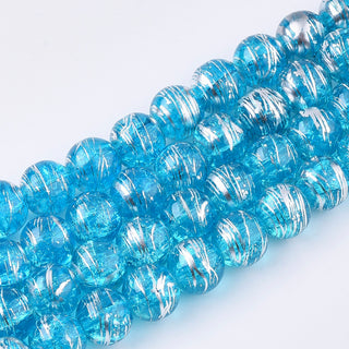 Drawbench Glass Round (Blue with Silver Banding)  15" strand (6 mm Beads)
