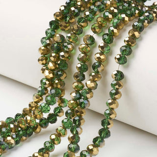 Electroplate Opaque Glass Beads Strands, Half Golden Plated, Faceted, Rondelle, Green, (See Drop Down for Size Options)