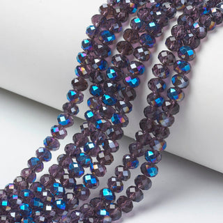 Electroplate Glass Beads Strands, Half Plated, Blue Plated, Faceted, Rondelle, Indigo, 6x5mm, Hole: 1mm; about 92 beads