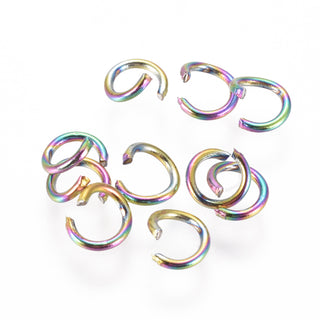 304 Stainless Steel Open Jump Rings, Rainbow, Multi-color, 20 Gauge, 5x0.8mm, Inner Diameter: 3.4mm *Packed 10 Rings.