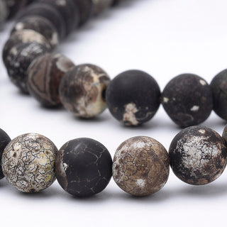 Agate "Weathered" (Frosted/Matte) (rounds) 15.5" strand. .  Darkest Grey Brushed.  *See Drop Down for Size Options