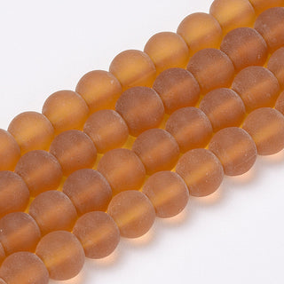 Glass Beads, Frosted.  Deep Goldenrod.  ROUND. 6mm.    Approx 55 Beads.