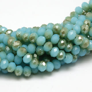Electroplate Glass Faceted Rondelle Beads Strands, Imitation Jade, Half Plated, Turquoise, 3x2mm, Hole: 1mm;  approx 100 beads.