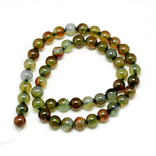 Agate (8 mm Size Rounds) Dragons Vein in Natural Olives. (16" strand- Approx 50 Beads)