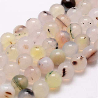 Dendritic  Agate  (8mm rounds) 15.5" strand.  approx 43 beads.  * Natural White/Grey/Tan