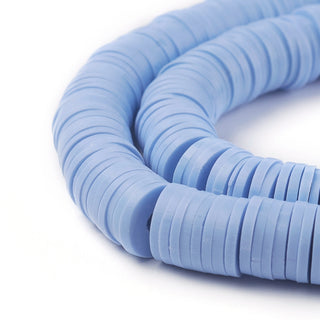 Polymer Clay Disc Beads (Heishi), 8 x 1mm.  Hole 2mm.  Approx 390 Beads.  Cornflower Blue.