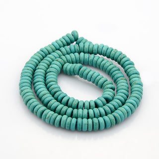 Howlite (Dyed to resemble Turquoise)  Heishi Style Flat Round Disc Beads.  6 x 2.5mm. Approx 170 Beads on a 16" strand.  Approx