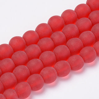 Glass Beads, Frosted.  Ripe Red.  ROUND. 6mm.    Approx 55 Beads.