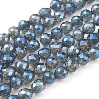 6mm Faceted Round Crystals *Full Rainbow Plated Steel Blue  (approx 75 beads per 15" Strand)
