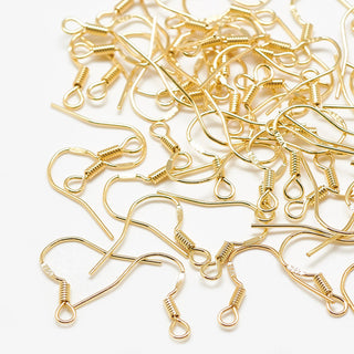Brass Earring Hooks, Ear Wire, Real 18K Gold Plated, 15.5x17mm, Hole: 2mm, Pin: 0.8mm.  *Packed 10 (5 Sets)