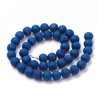 Electroplated Natural Druzy Geode Agate Beads.  (Electric Blue Rounds.  6mm) approx 56 beads