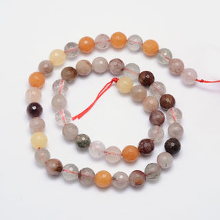 Rutilated Quartz (Natural Mix Colors) *FACETED.  8mm Rounds.  16" Strand (approx 52 Beads)