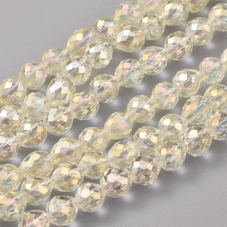 6mm Faceted Round Crystals *Full Rainbow Plated Light Khaki Yellow  (approx 75 beads per 15" Strand)