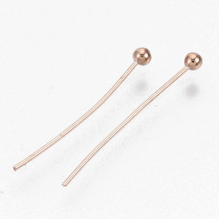 Brass Ball Head pins, Cadmium Free & Lead Free, Rose Gold, Size: about 0.5mm thick, 20mm long, head: 1.5mm.  (*Packed 50 Pins)