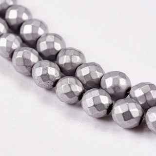 Electroplate Non-magnetic Synthetic Hematite Beads Strands, Faceted, Frosted, Round, Grade A, Silver Plated, 4mm, Hole: 1mm, approx 100 Beads