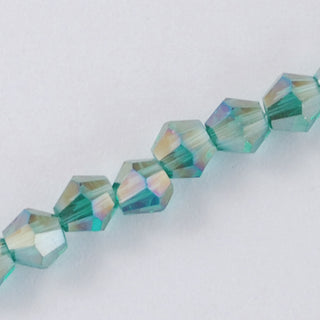 Faceted Bicone Glass Beads Strands, Light Sea Green AB Plated, 2x3mm, Hole: 0.5mm; about 100pcs/strand, 7.5" strand.