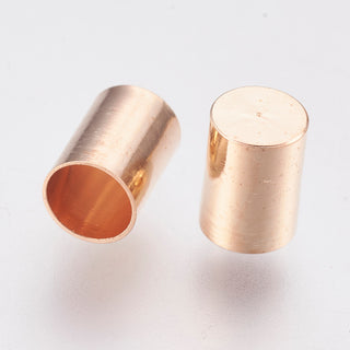 Iron Cord End Caps, Column, Light Gold, 7x5mm, Hole: 4mm.  *(Packed 10)