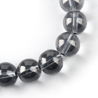Electroplate Glass Beads Strands, Pearl Luster Plated, Round, Gray, 6mm, Hole: 1mm; about 136pcs/strand, 29.1"