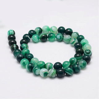 Agate (Teal Greenish Color.  Natural Stripes) 8mm Rounds.  15" Strand.  Approx 50 beads.