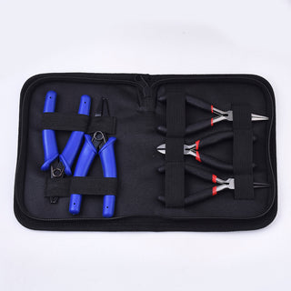 45# Steel Jewelry Plier Sets, Including Split Ring Plier, Crimping Pliers, Wire Round Nose Plier, Cutter Plier and Side Cutting Plier, Mixed Color, 14x6.5x1.4cm/12.5x8.2x1.3cm/11.6x8.2x0.9cm/12x9.3x1cm/10.6x8.8x1cm; 5pcs/set